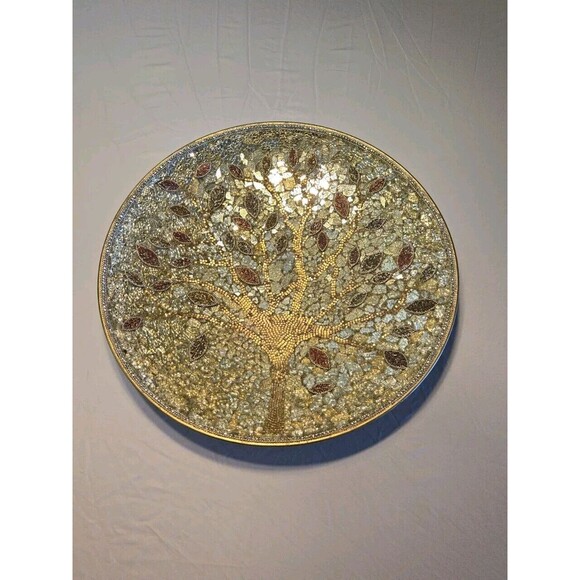 Glass Mosaic Hand Made Gold Tree Plate 21 in RoundPier1 Imports